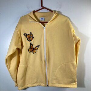 Womens Vintage PFI Fashions Full Zip Butterfly Sweatshirt Yellow L Cotton Polyes